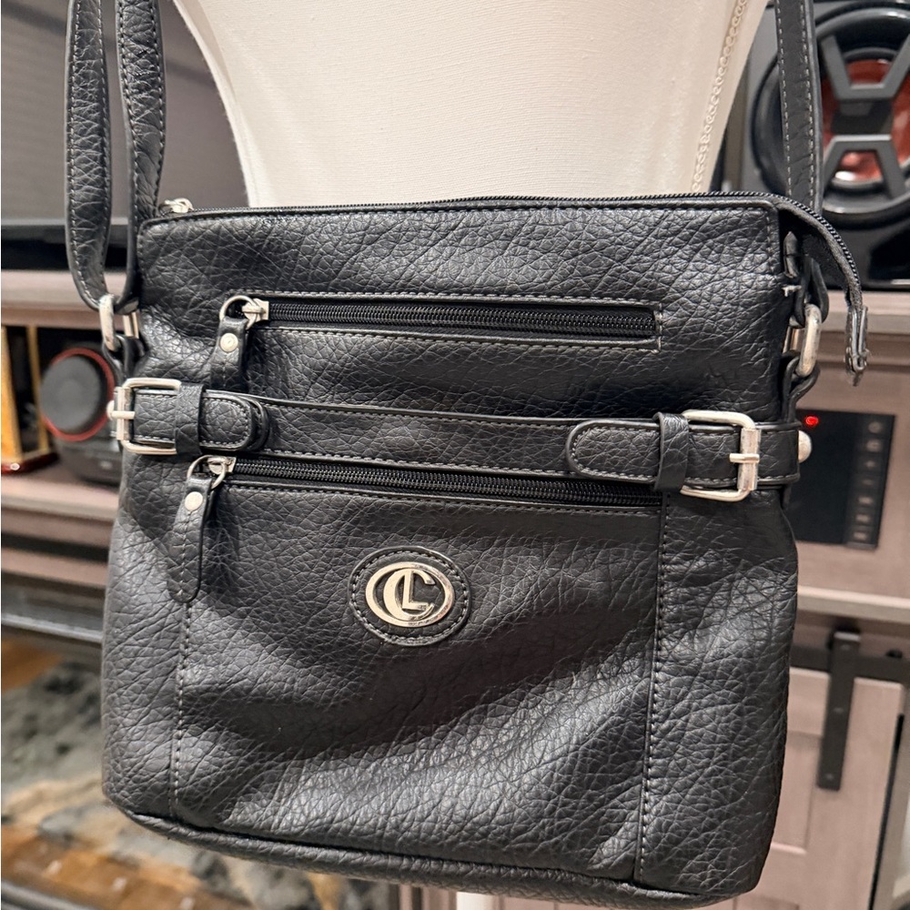 Black Crossbody Bag with Silver CC Logo
